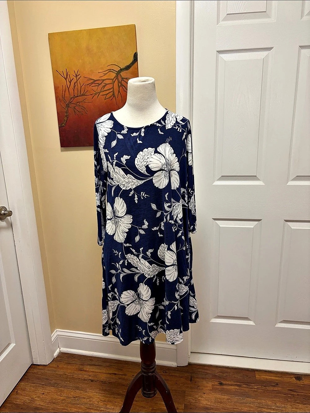 honeyme Floral Mini Dress in Blue & White Size Small